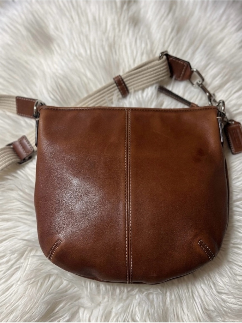 COACH Brown Leather Pleated Crossbody Bag Purse - Picture 3 of 9